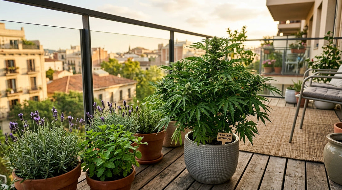 Stealth Cannabis Anbau auf dem Balkon mit TerpyZ Mutant Genetics Farnblatt Sorte